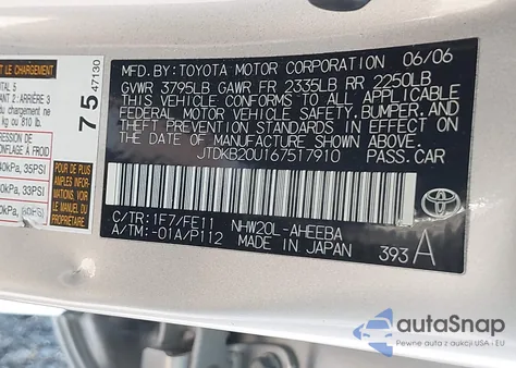 2006 Toyota Prius from USA, damaged, VIN JTDKB20U167517910